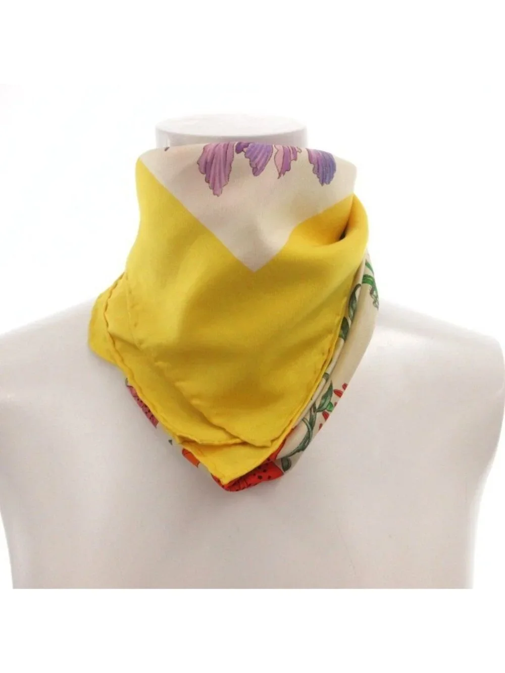 Gucci Scarf Botanical Pattern Silk Yellow